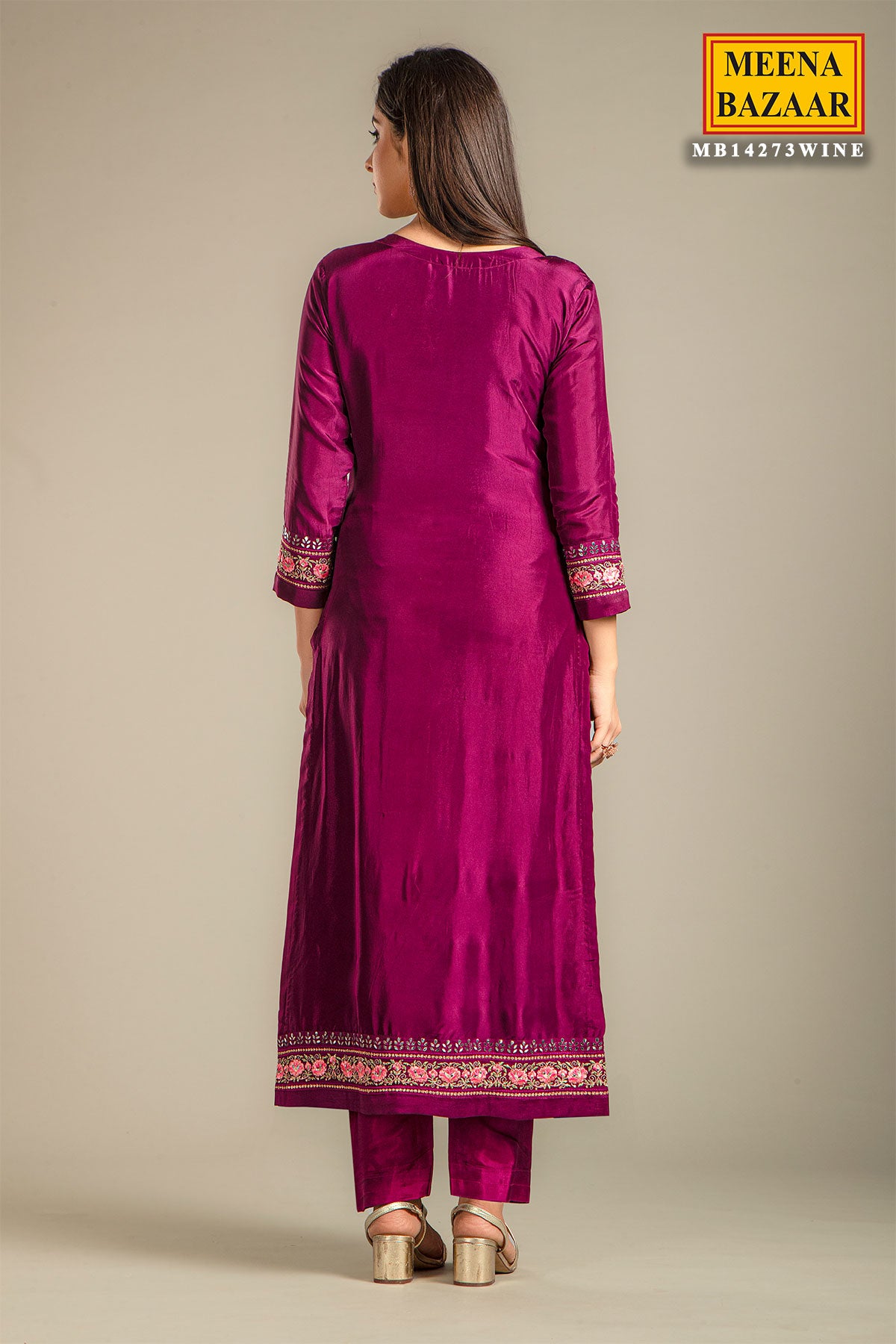 Wine Colour Embroidered Silk Suit with Unstitched Salwar