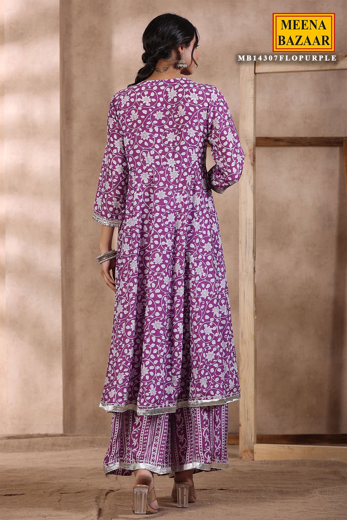 Purple Muslin Floral Gota Patti Embroidered Suit