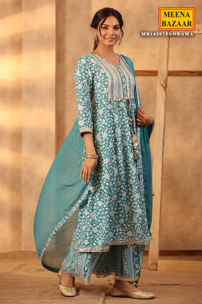 Rama Muslin Floral Gota Patti Embroidered Suit