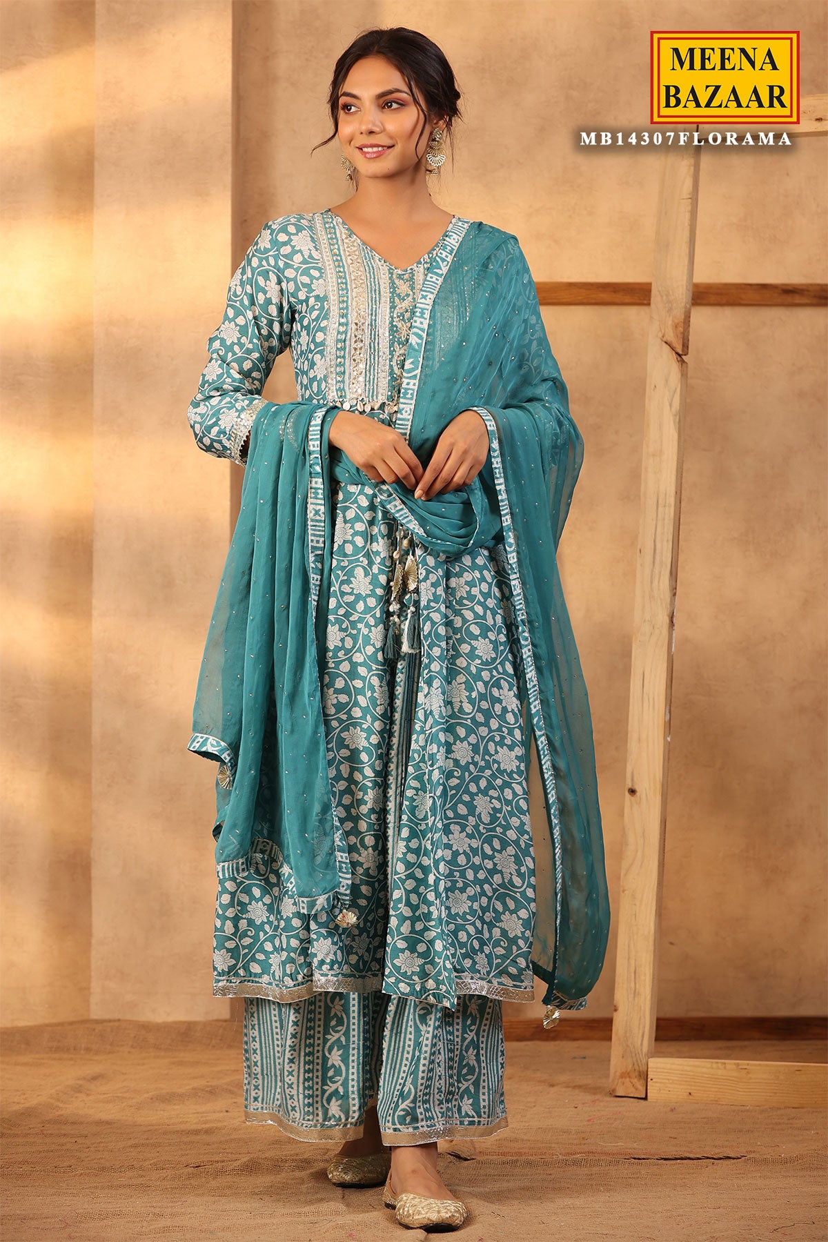 Rama Muslin Floral Gota Patti Embroidered Suit