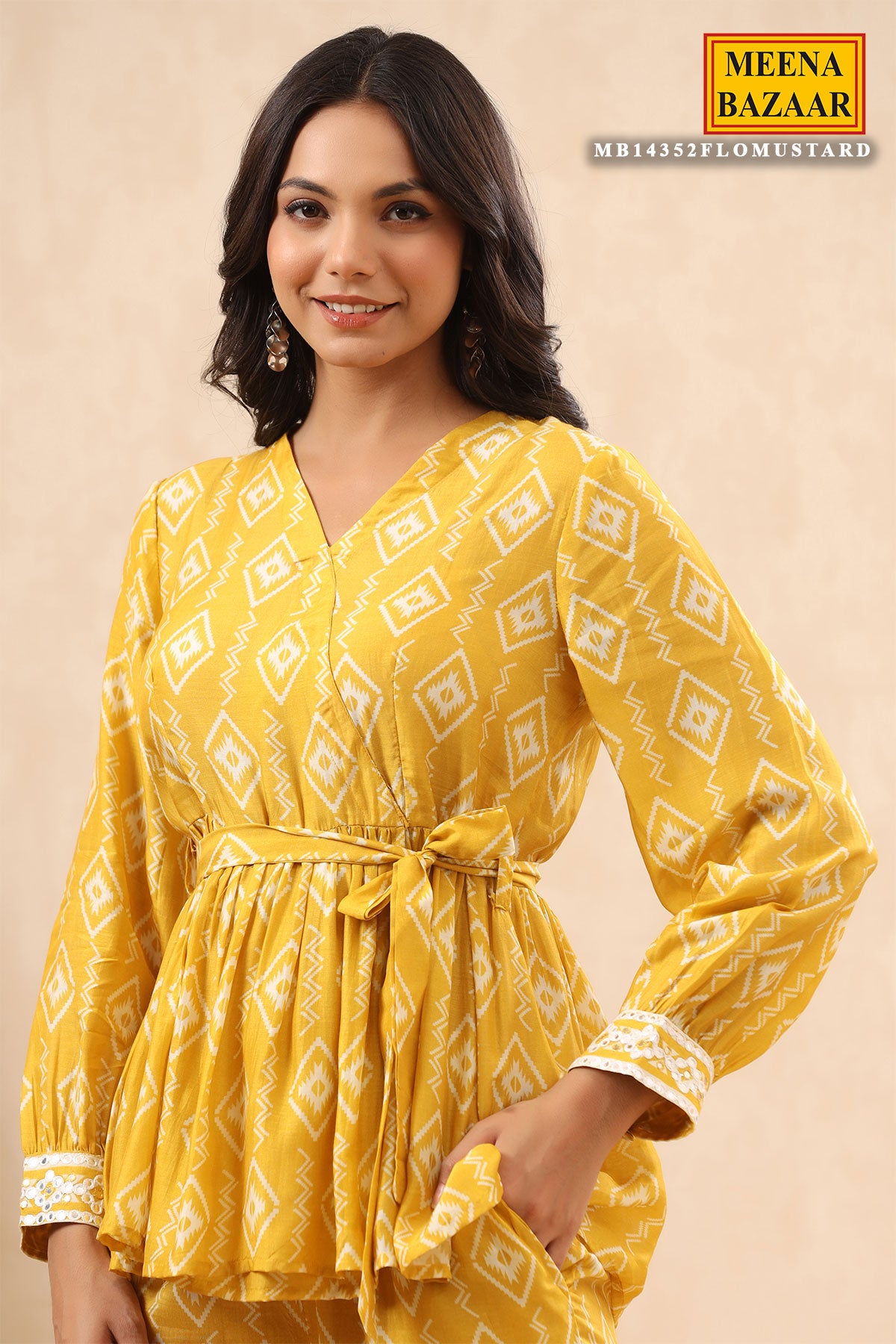 Mustard Cotton Printed Lace Embroidered Co-ord Set