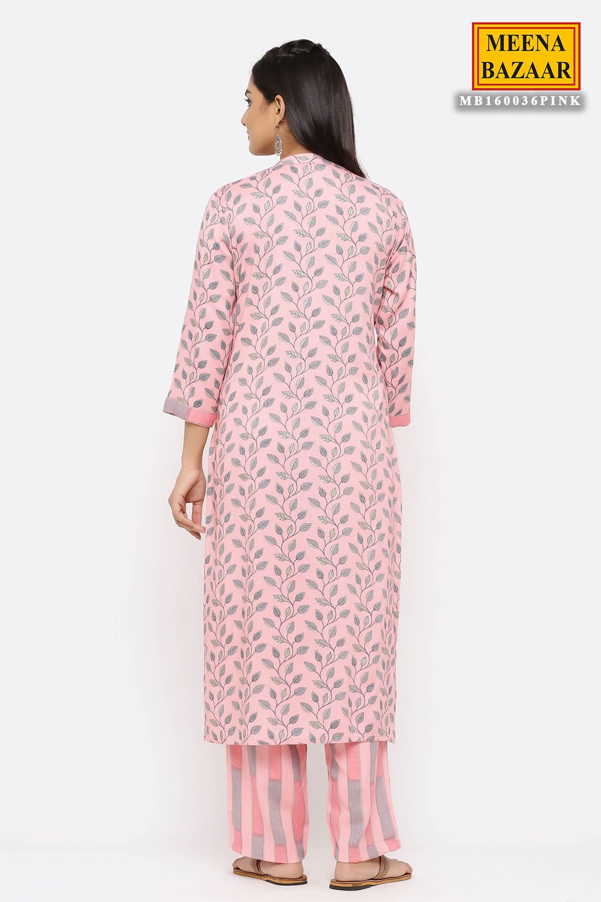 Pink Cotton Printed Kurti with Neck Embroidery