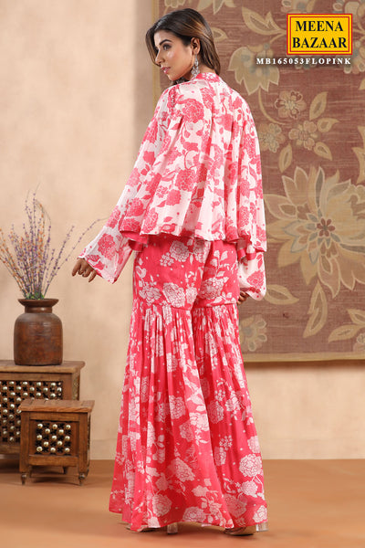 Pink Crepe Floral Printed Sequins Embroidered Co-ord Set