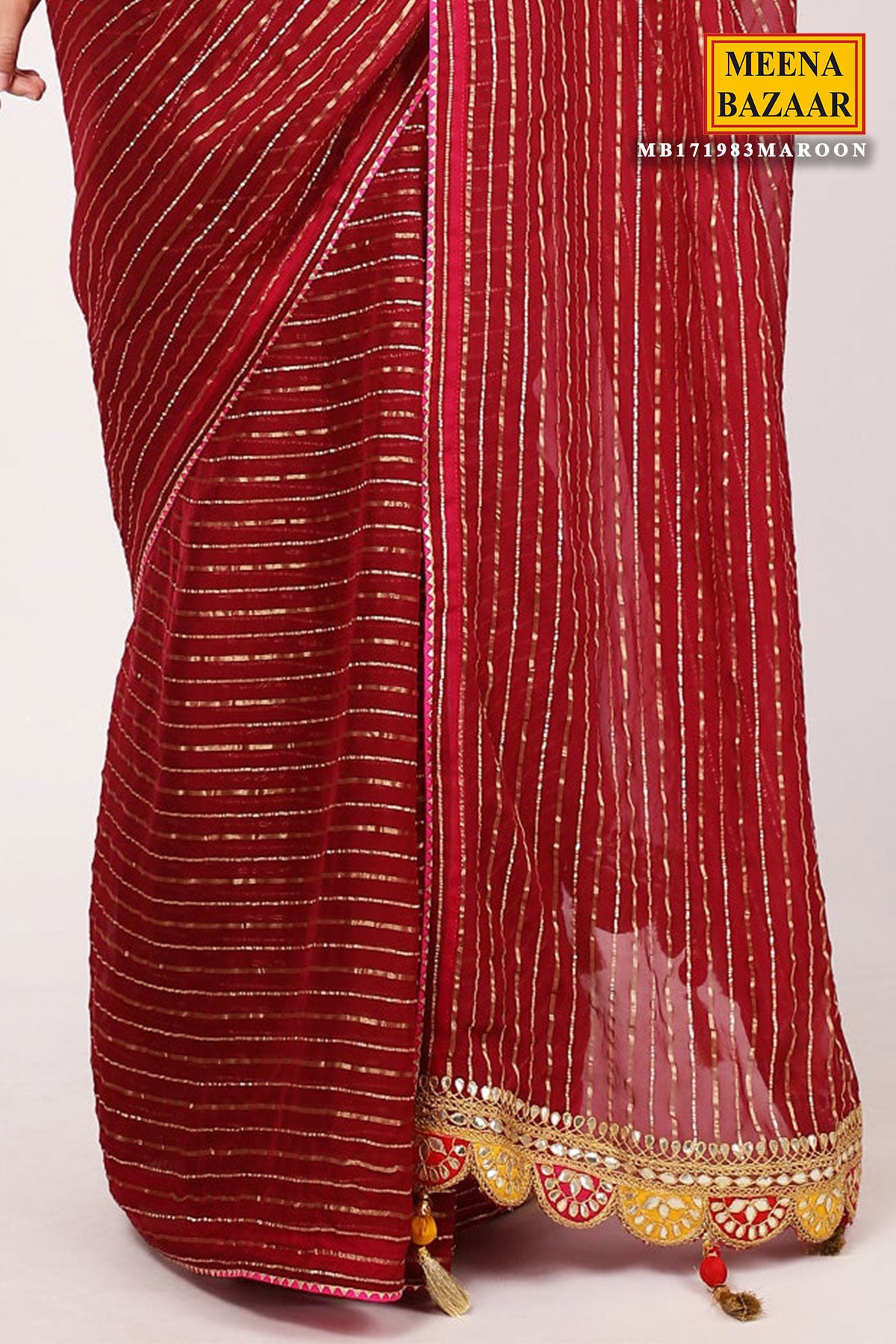 Maroon Tissue Embroidered Saree