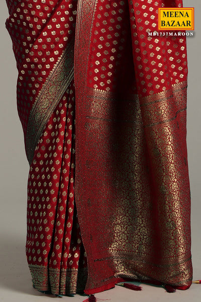 Maroon Khaddi Georgette Woven Saree