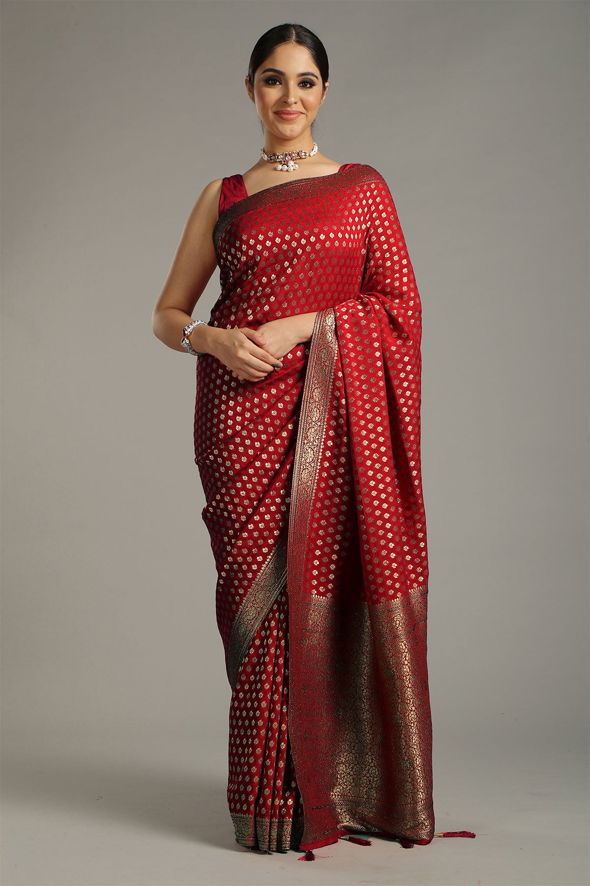 Maroon Khaddi Georgette Woven Saree