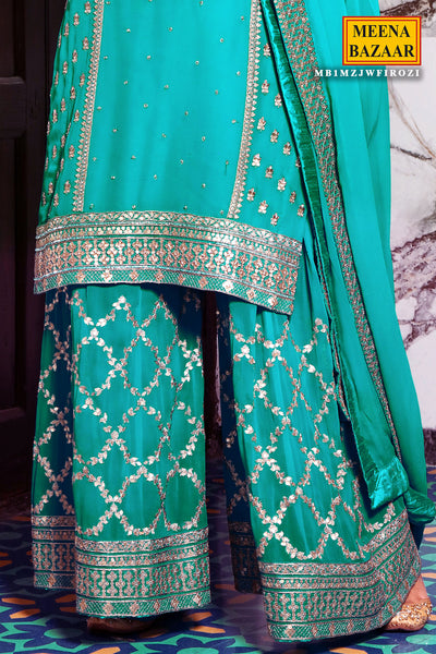 Firozi Georgette Sequins Embroidered Suit