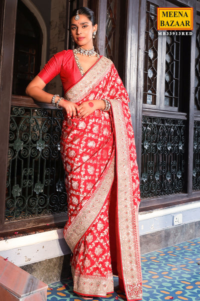 Red Silk Gota Patti Saree