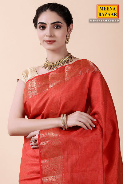 Red Chanderi Silk Woven Saree