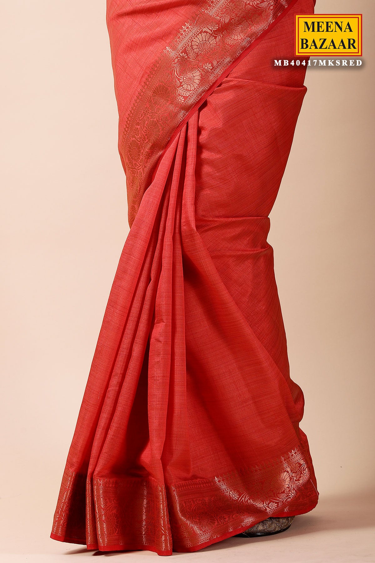 Red Chanderi Silk Woven Saree