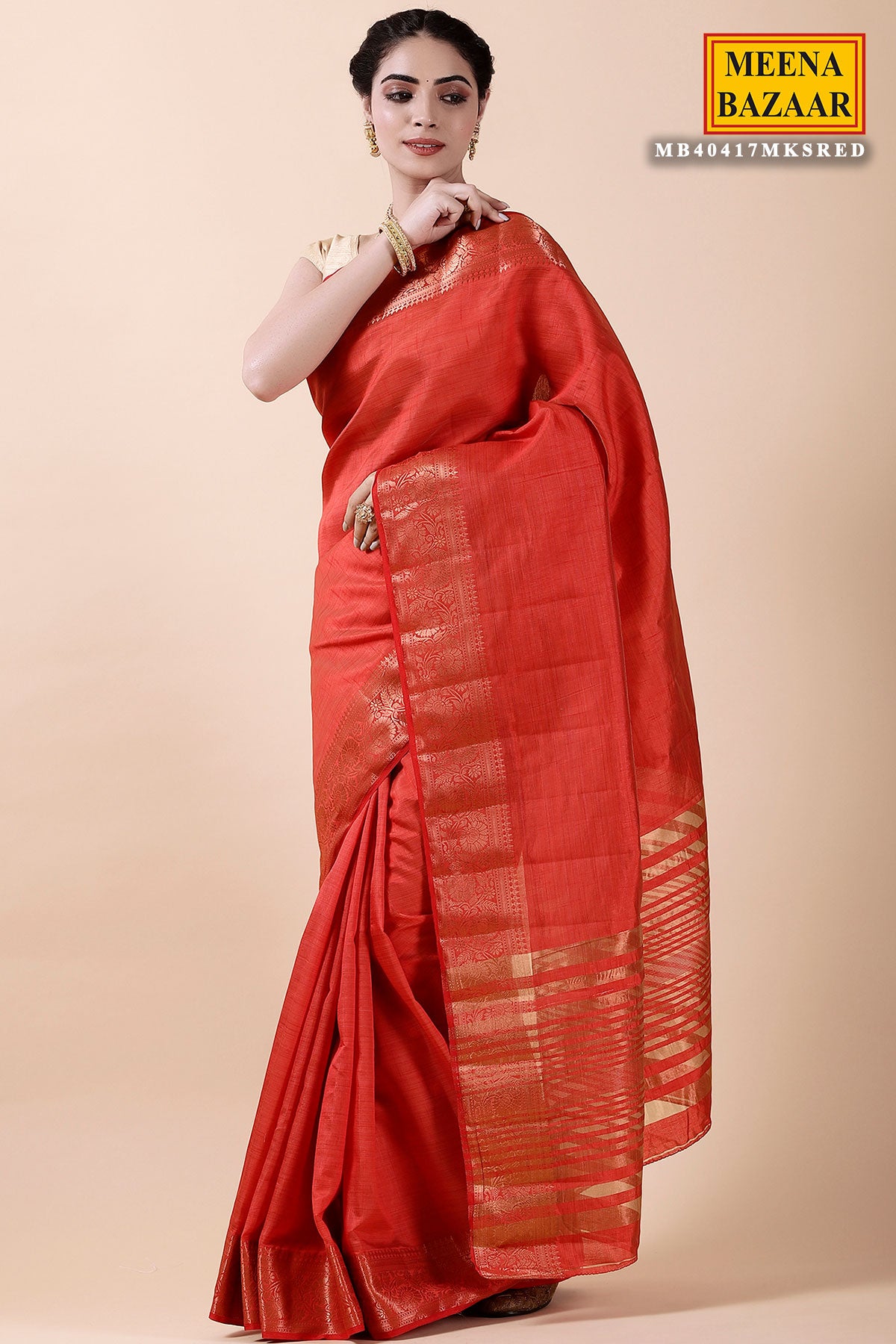 Red Chanderi Silk Woven Saree