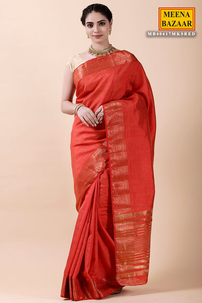 Red Chanderi Silk Woven Saree