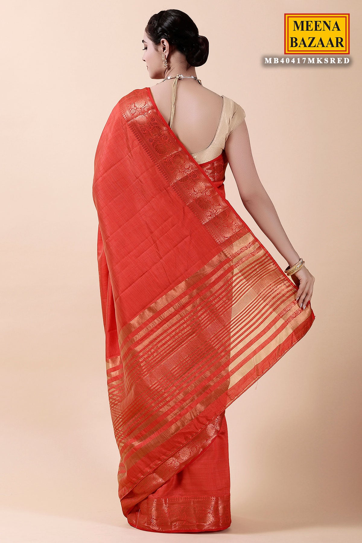 Red Chanderi Silk Woven Saree