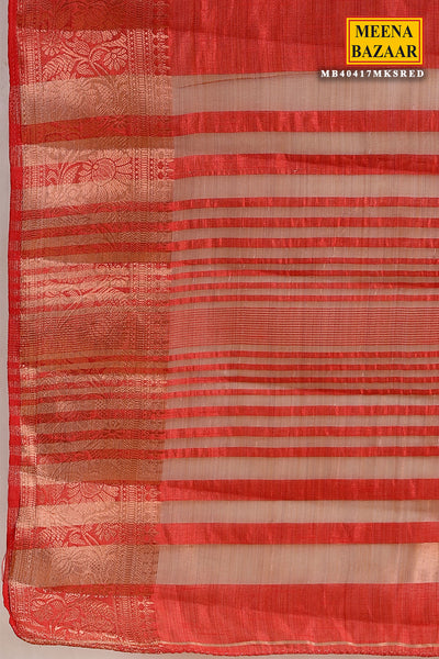 Red Chanderi Silk Woven Saree