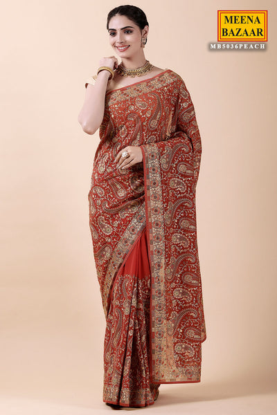 Rust Georgette Embroidered Saree