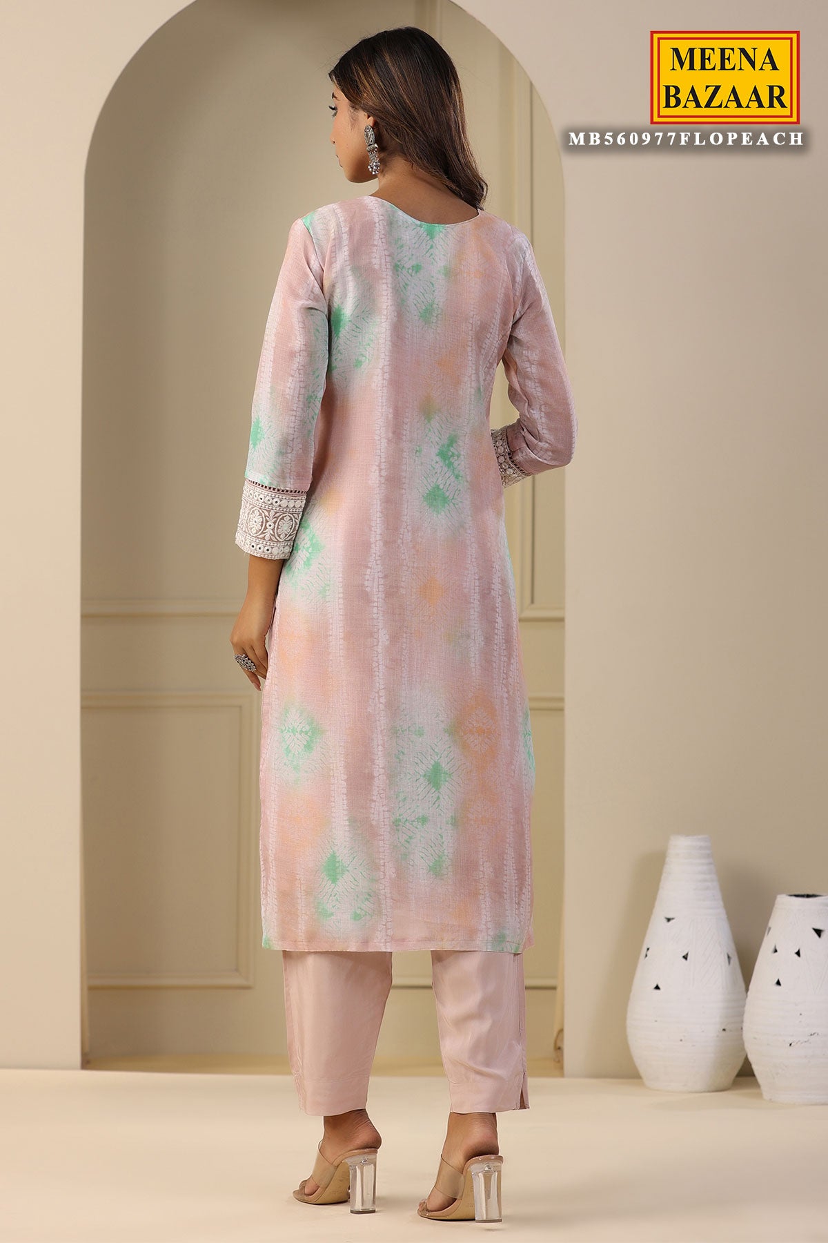 Peach Cotton Embroidered Suit with Cutouts