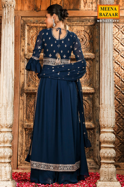 Navy Embroidered Georgette Suit