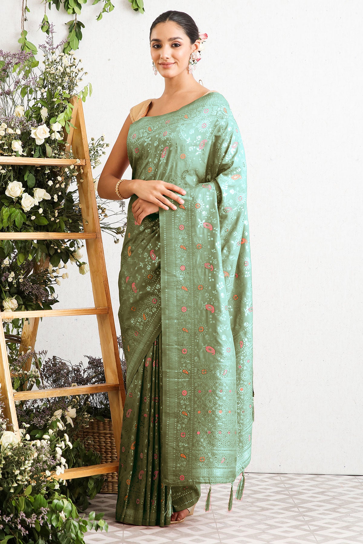 Mehandi Silk Woven Saree