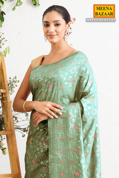 Mehandi Silk Woven Saree