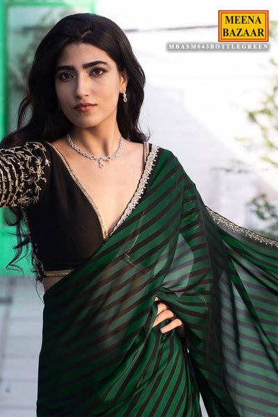 Bottle Green Embroidered Georgette Saree