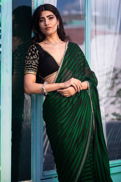 Bottle Green Embroidered Georgette Saree