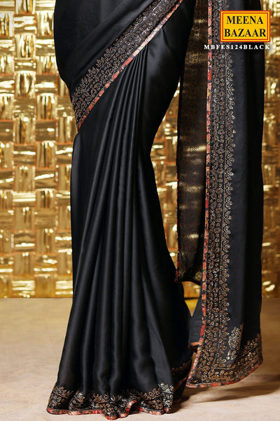 Black Satin Swarovski Embellishment Saree