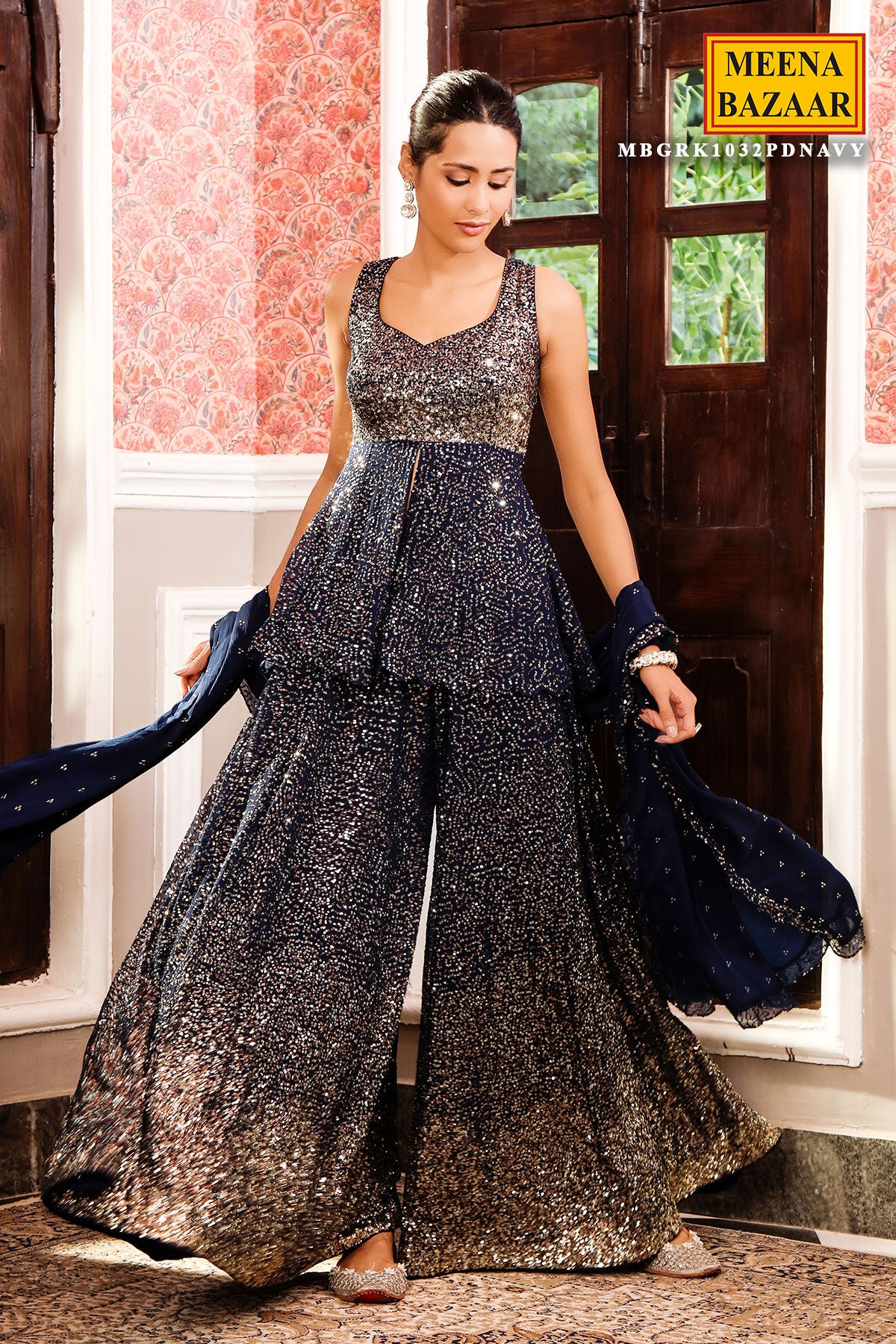 Navy Georgette Embroidered Suit Set