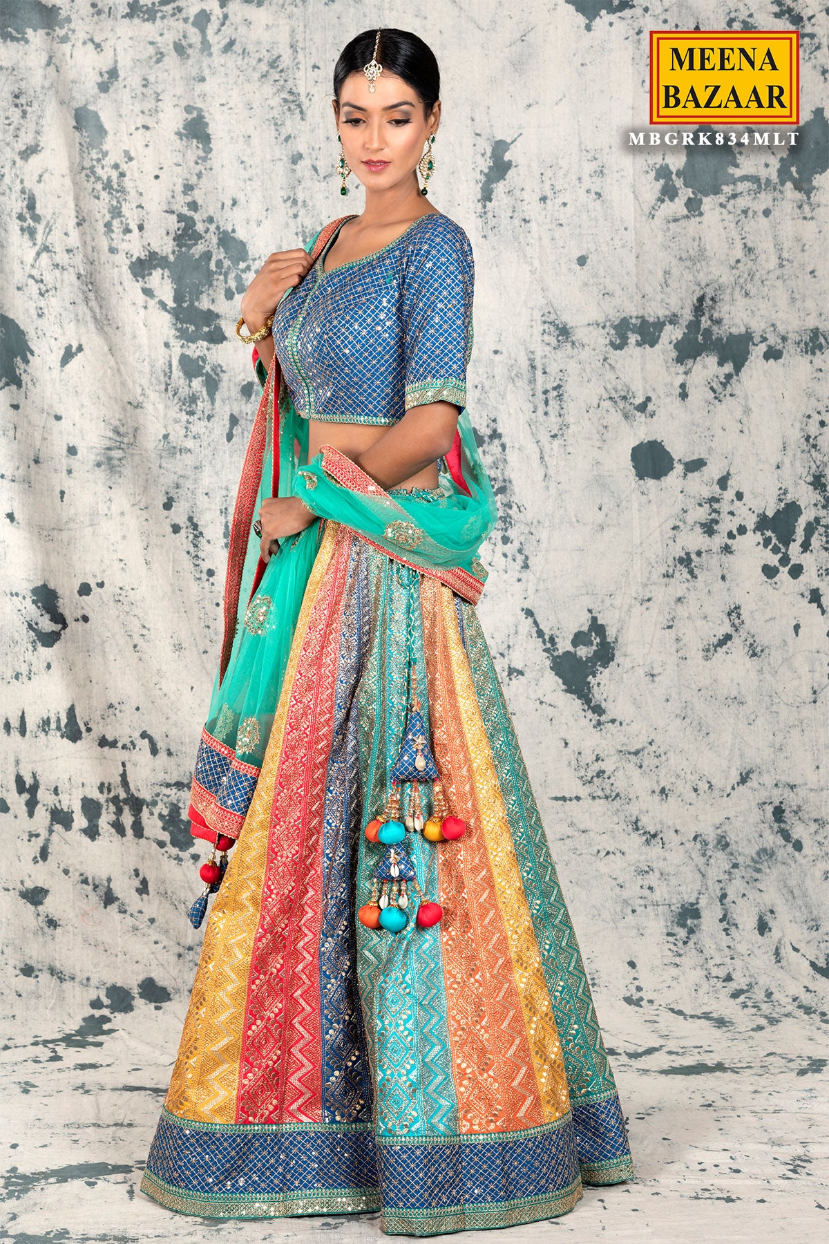 Multicolor Georgette Lehenga – Meena Bazaar