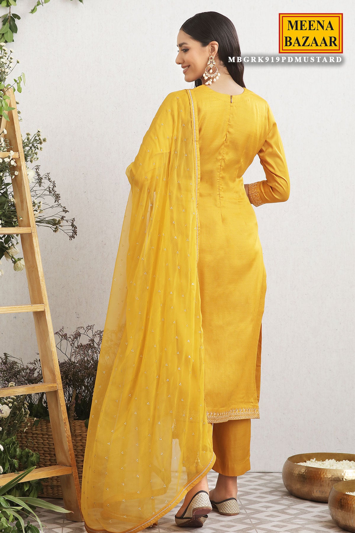 Mustard Embroidered Silk Suit Set