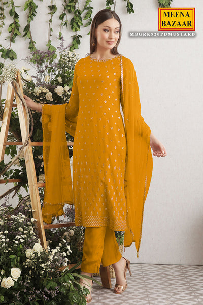 Mustard Embroidered Georgette Suit Set