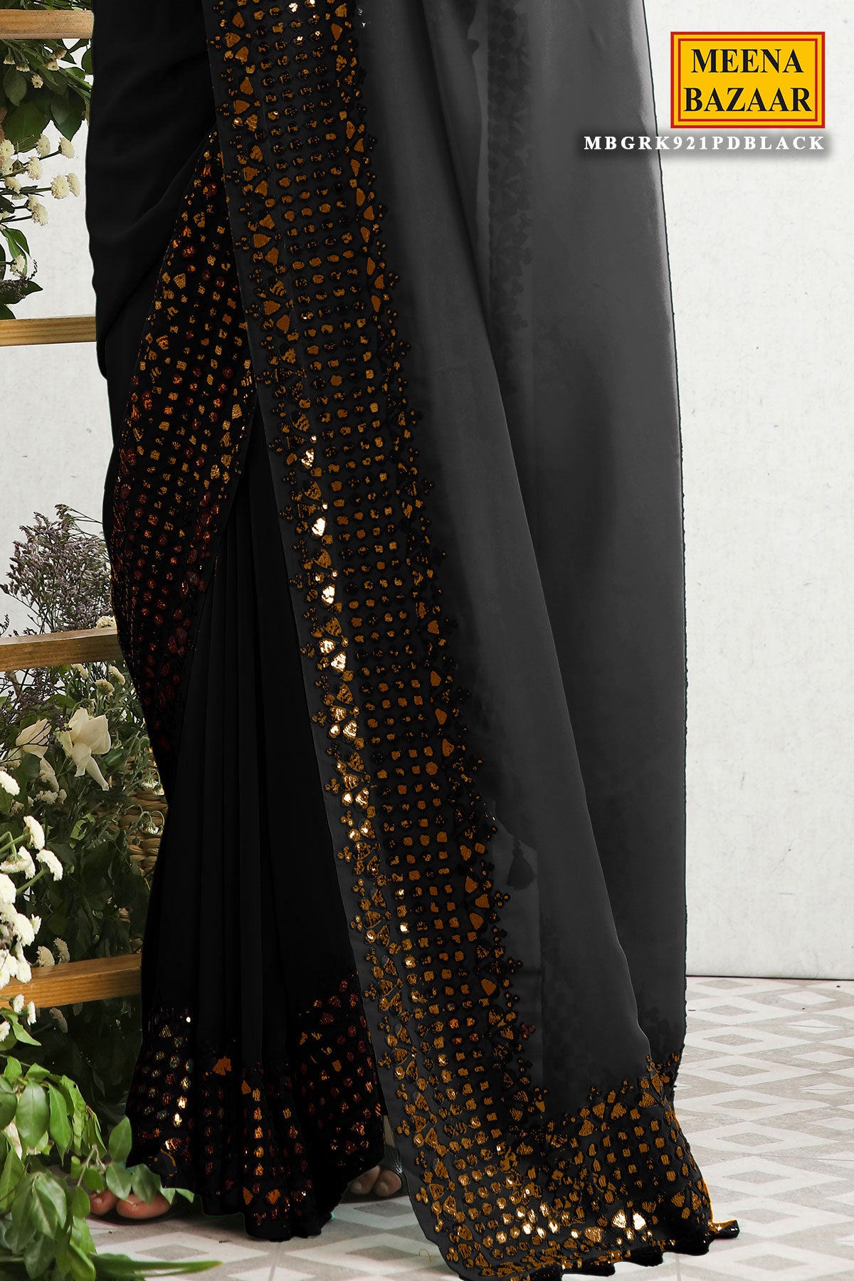 Black Georgette Gota Patti, Sequins, and Thread Embroidered Saree
