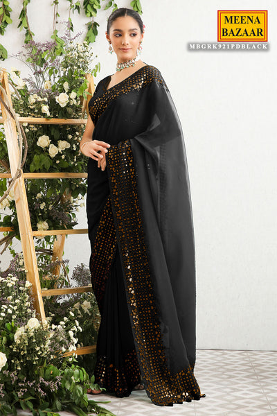 Black Georgette Gota Patti, Sequins, and Thread Embroidered Saree
