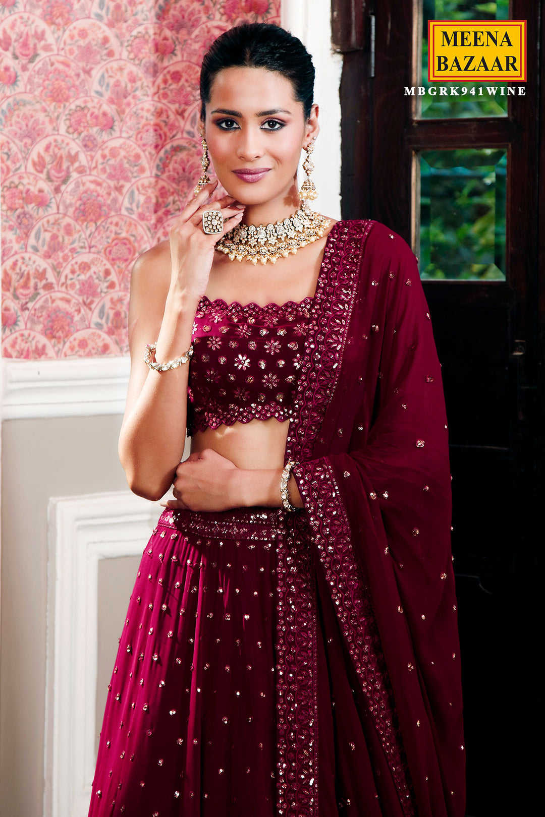 Jewellery for wine color lehenga clearance