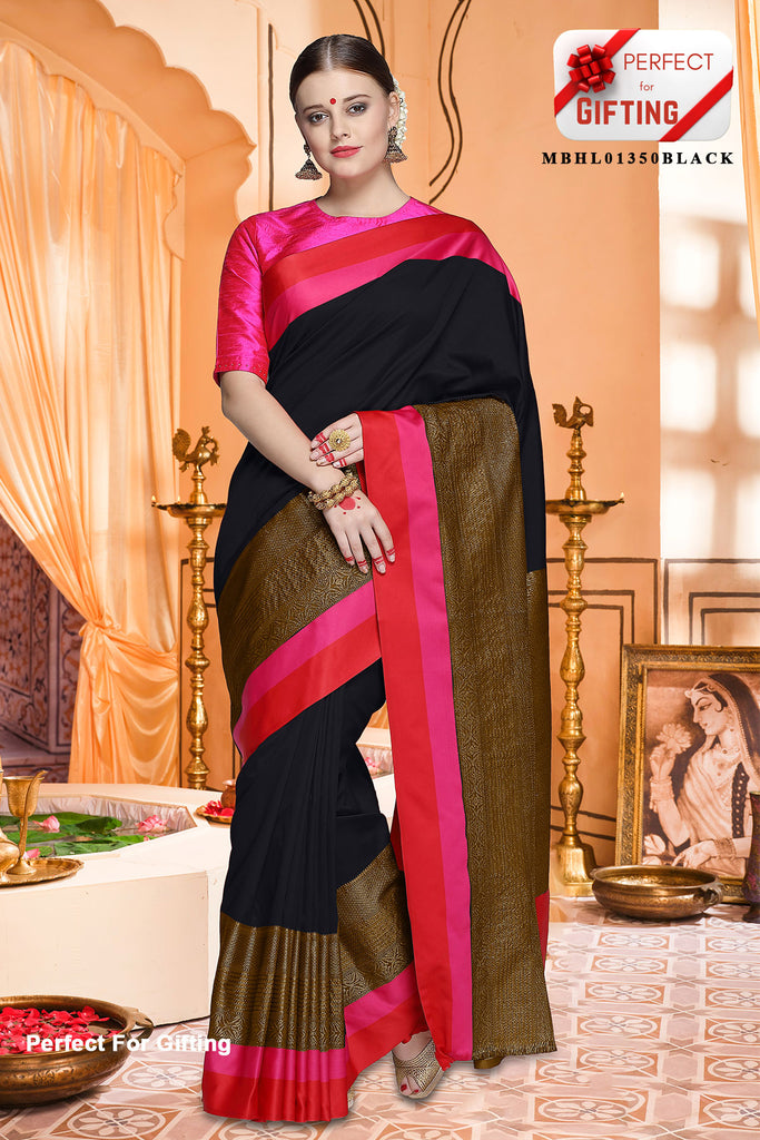 Black Coloured Exclusive Kubera Pattu Women Party wear Pure Kanjivaram Silk  Saree with Brocade Blouse!! – Royskart