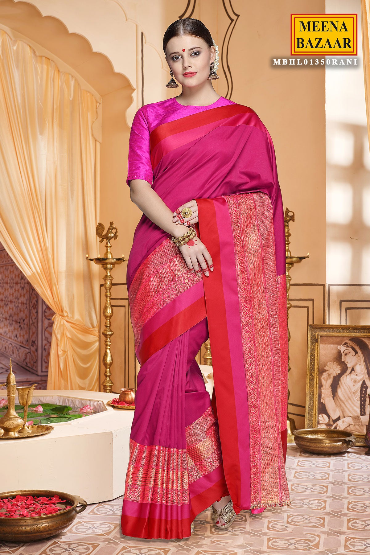Rani Silk Colour-Block Saree