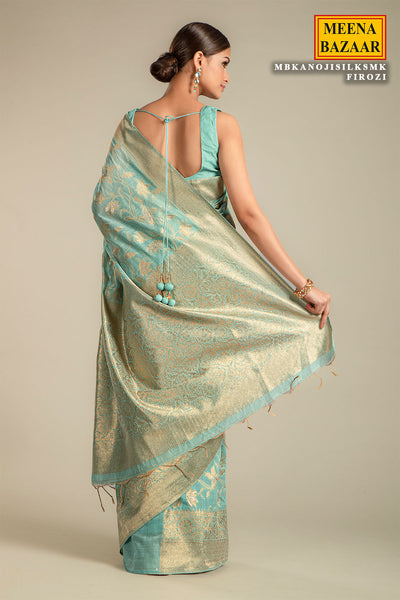 Firozi Chanderi Silk Woven Saree