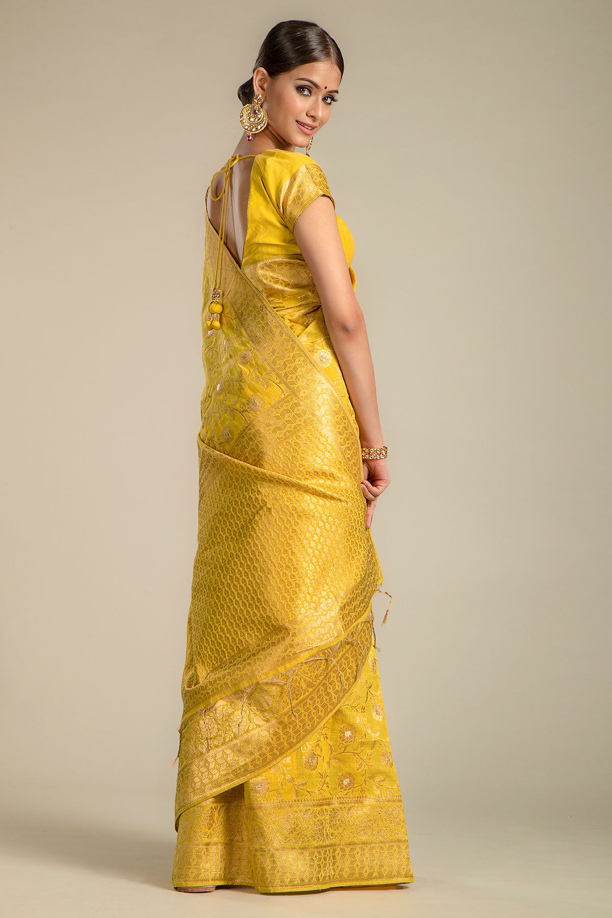 Mustard Chanderi Silk Woven Saree