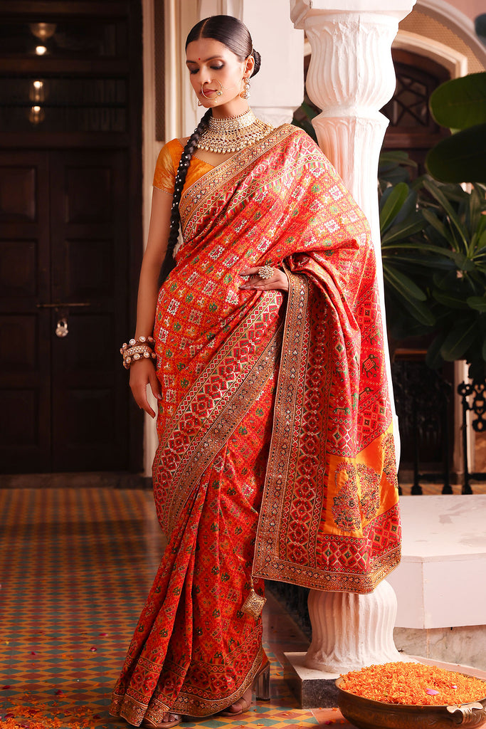 Ceremonial Royal Orange Gold Woven Kanjivaram Saree – Zari Banaras