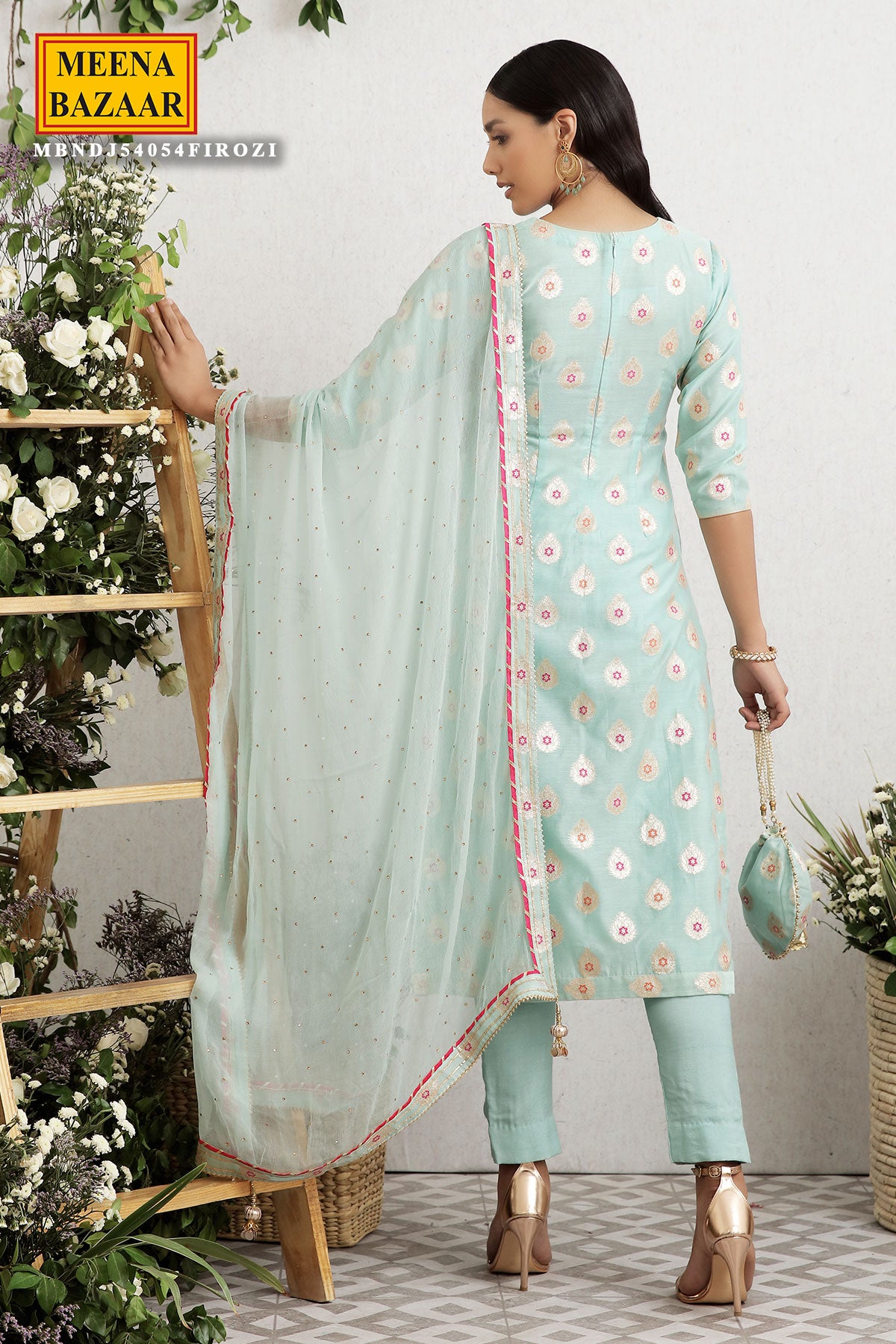 Firozi Chanderi Embroidered Suit Set