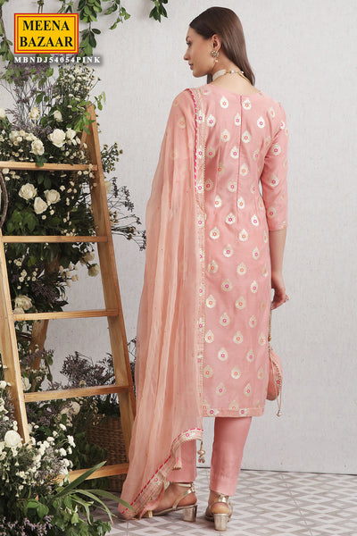 Pink Embroidered Chanderi Suit Set
