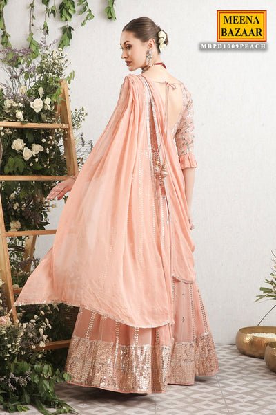 Peach Georgette Sequins Embroidered Anarkali Gown