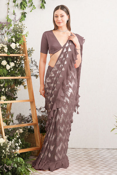 Grey Georgette Embroidered Saree