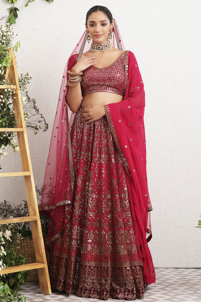 Maroon Georgette Lehenga – Meena Bazaar