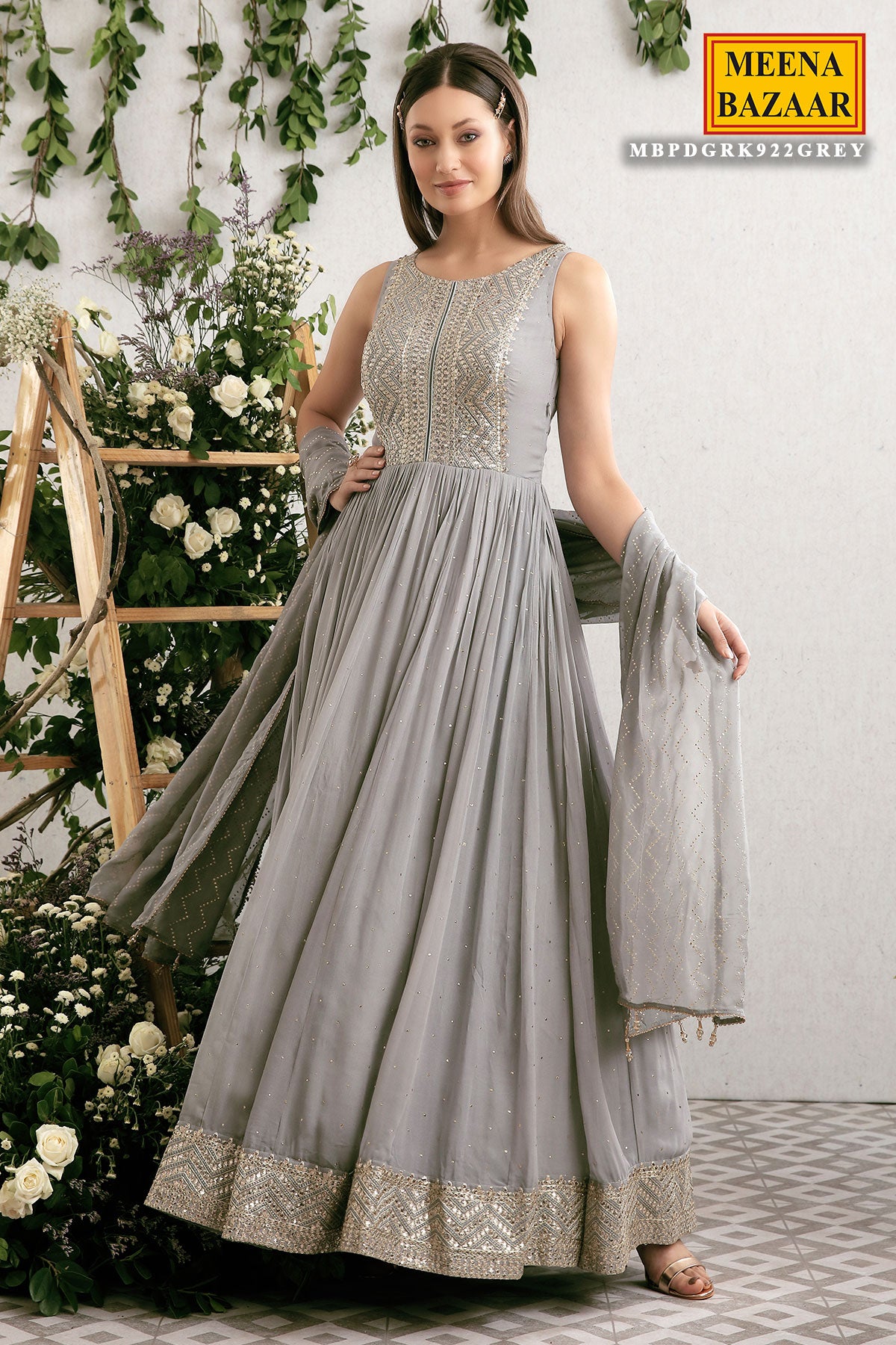 grey color anarkali dress Grey Color Wedding Anarkali Gown