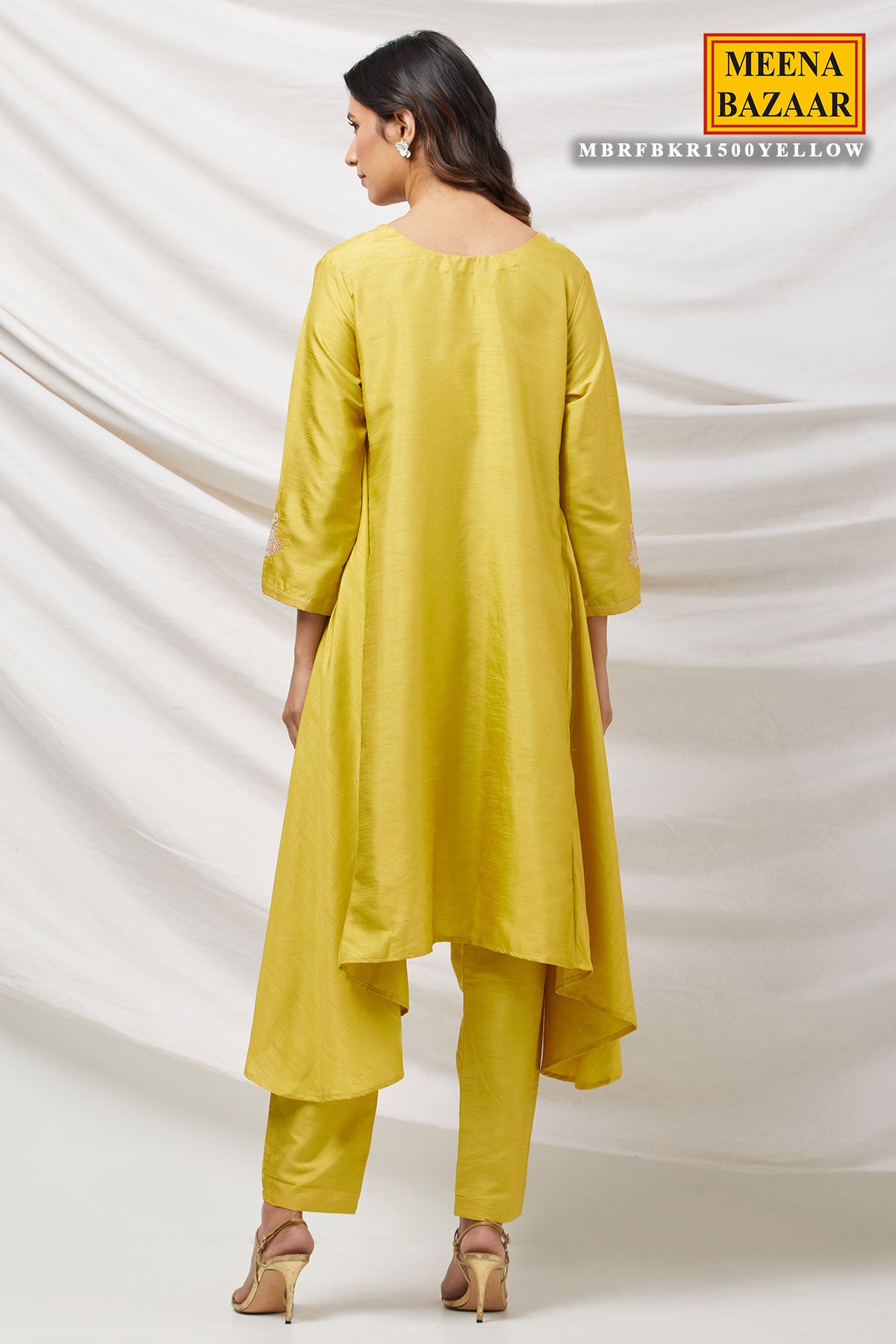 Yellow Cotton Silk Kurti Pant Set with Bag