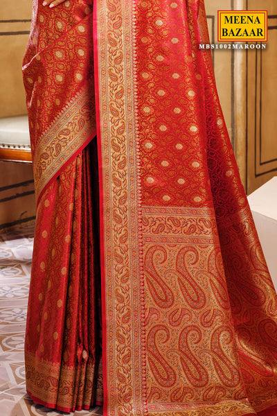 Maroon Woven Banarasi Silk Saree