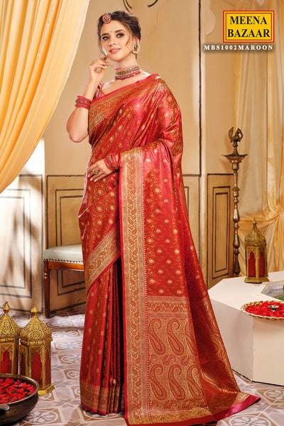 Maroon Woven Banarasi Silk Saree