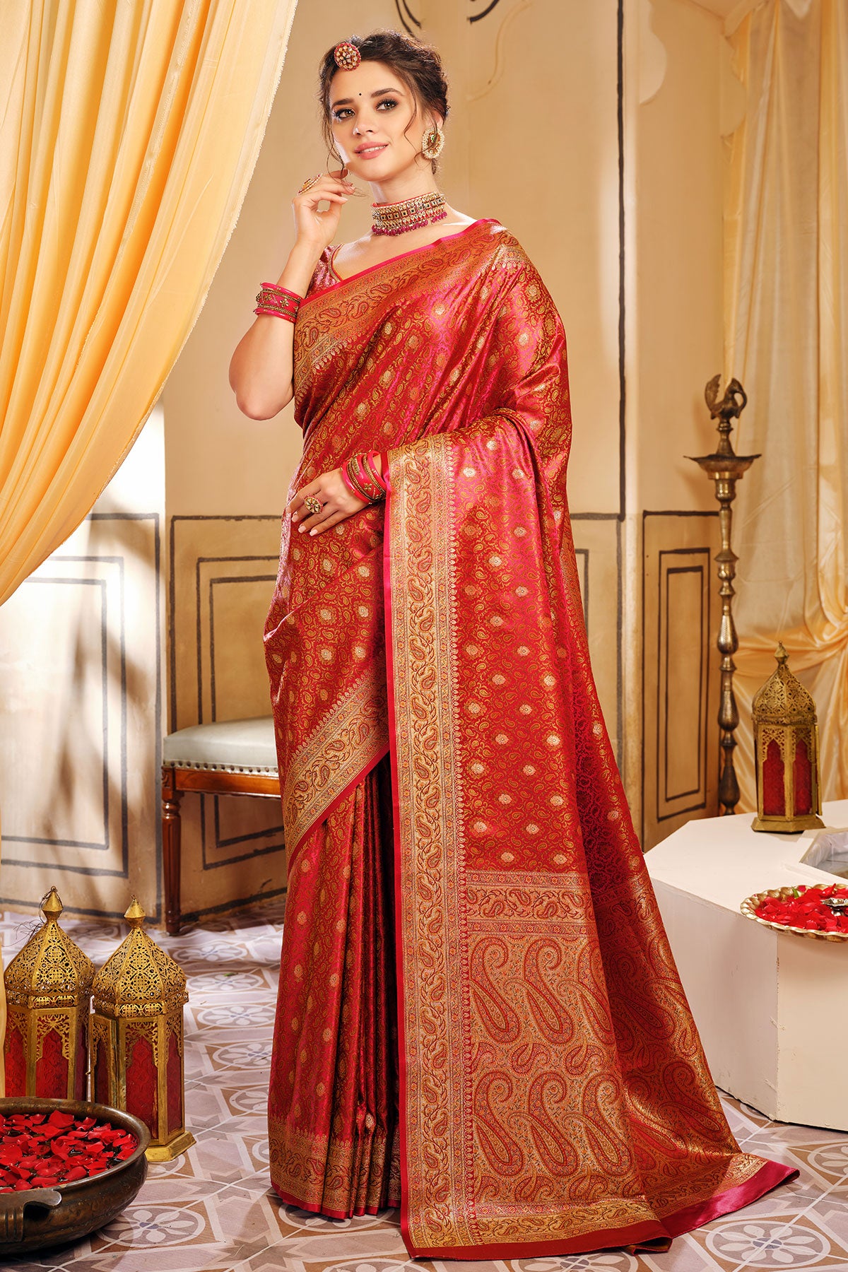 Maroon Woven Banarasi Silk Saree