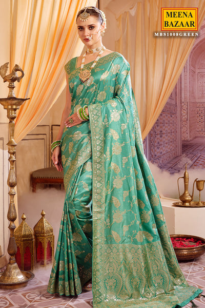 Green Blended Silk Floral Zari Woven Saree