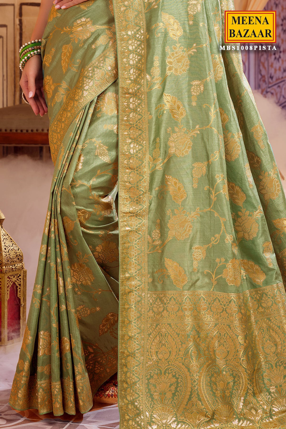 Pista Silk Woven Saree